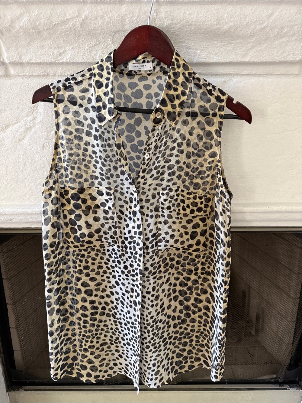 Equipment Leopard Print Sheer Silk Sleeveless Top - Beige & Black